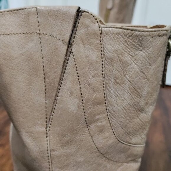 Guess MALLAY Tan Leather Side Zipper Mid-Calf Chunky High Heeled Boots Size 9M - Picture 12 of 16